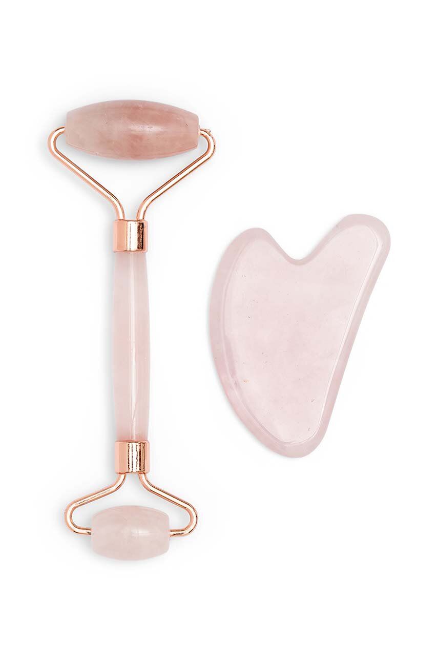 Скребок гуаша і ролик для масажу обличчя Rose Quartz 4