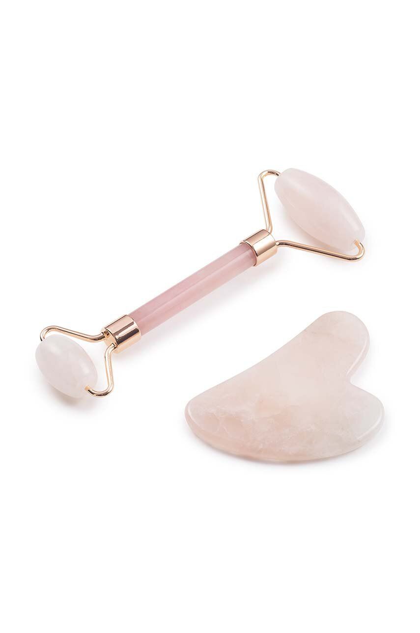 Скребок гуаша і ролик для масажу обличчя Rose Quartz 0