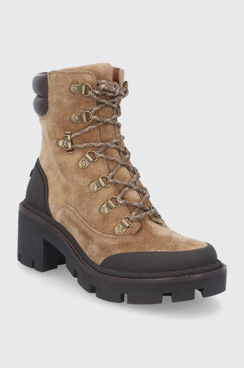 Замшеві черевики Lug Sole Hiker жіночі колір коричневий каблук блок 0