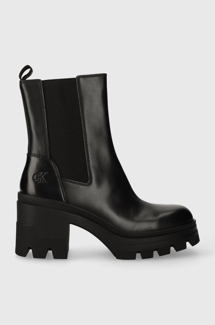 Шкіряні черевики CHUNKY HEELED CHELSEA BOOT LTH жіночі колір чорний каблук блок YW0YW01112 4
