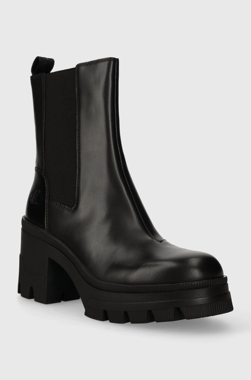 Шкіряні черевики CHUNKY HEELED CHELSEA BOOT LTH жіночі колір чорний каблук блок YW0YW01112 0