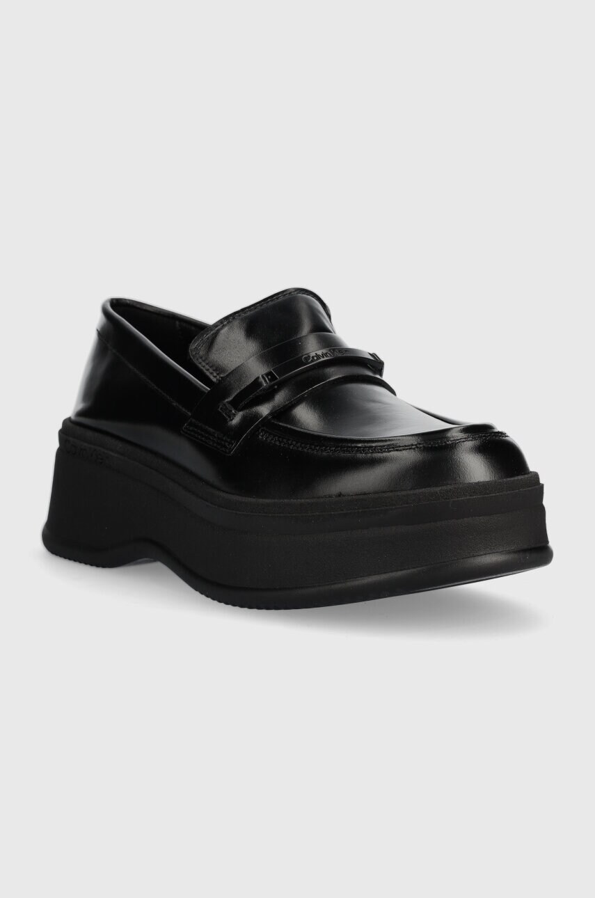 Шкіряні мокасини PITCHED LOAFER W/HW жіночі колір чорний на платформі HW0HW01817 0