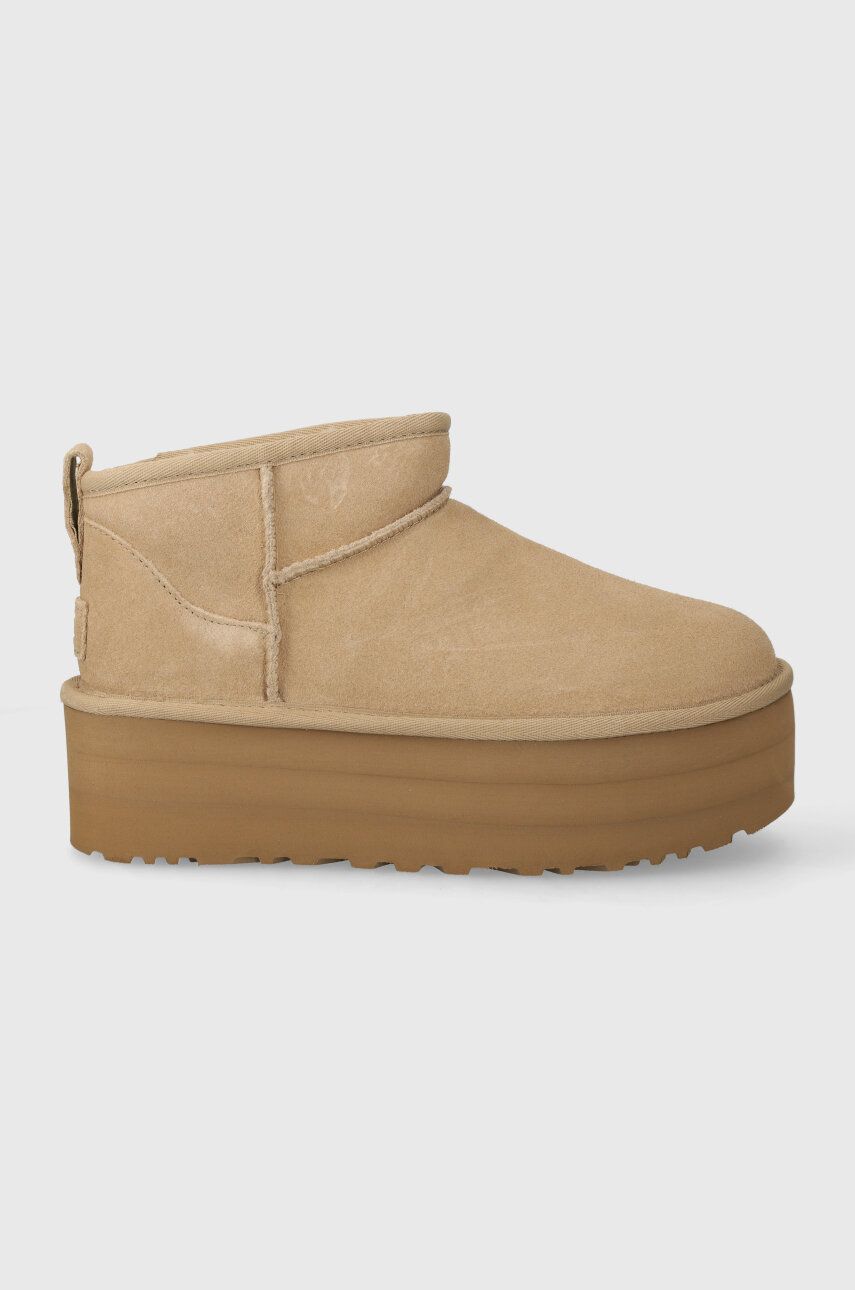 Замшеві чоботи UGG Classic Ultra Mini Platform колір бежевий 1135092 4