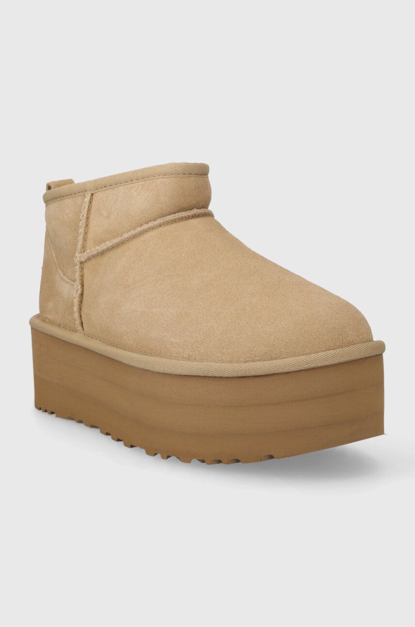 Замшеві чоботи UGG Classic Ultra Mini Platform колір бежевий 1135092 0