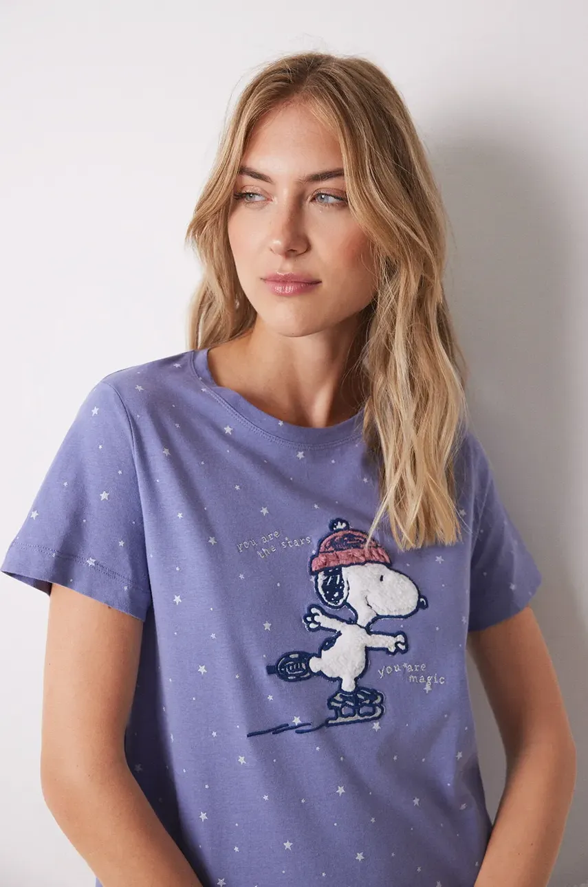 Бавовняна нічна сорочка SNOOPY колір фіолетовий з бавовни 4448055 0