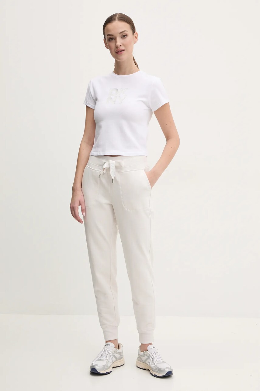 Спортивні штани Dkny жіночі колір бежевий однотонні DP5P3496 0