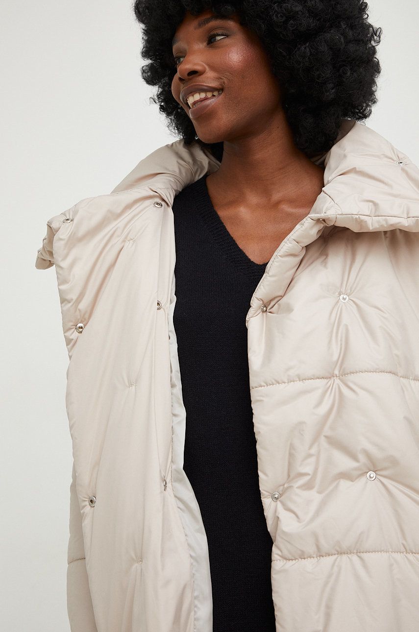 Куртка жіноча колір бежевий зимова oversize 4