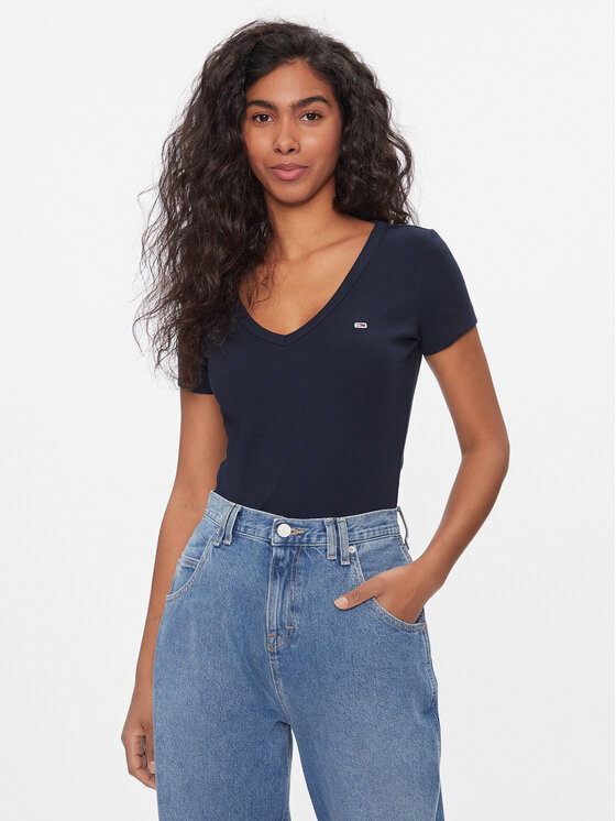 Футболка Tjw Slim Essential Rib V Ss DW0DW17385 Cиній Slim Fit