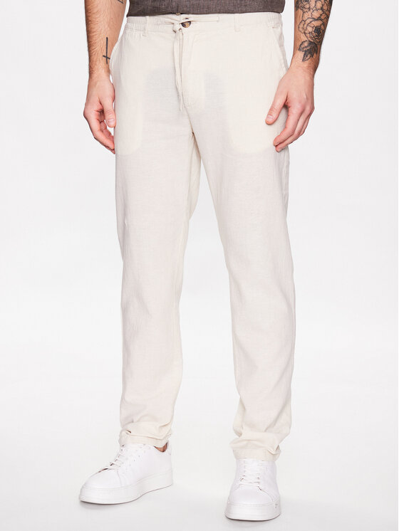 Штани з тканини 30-008003 Бежевий Tapered Fit